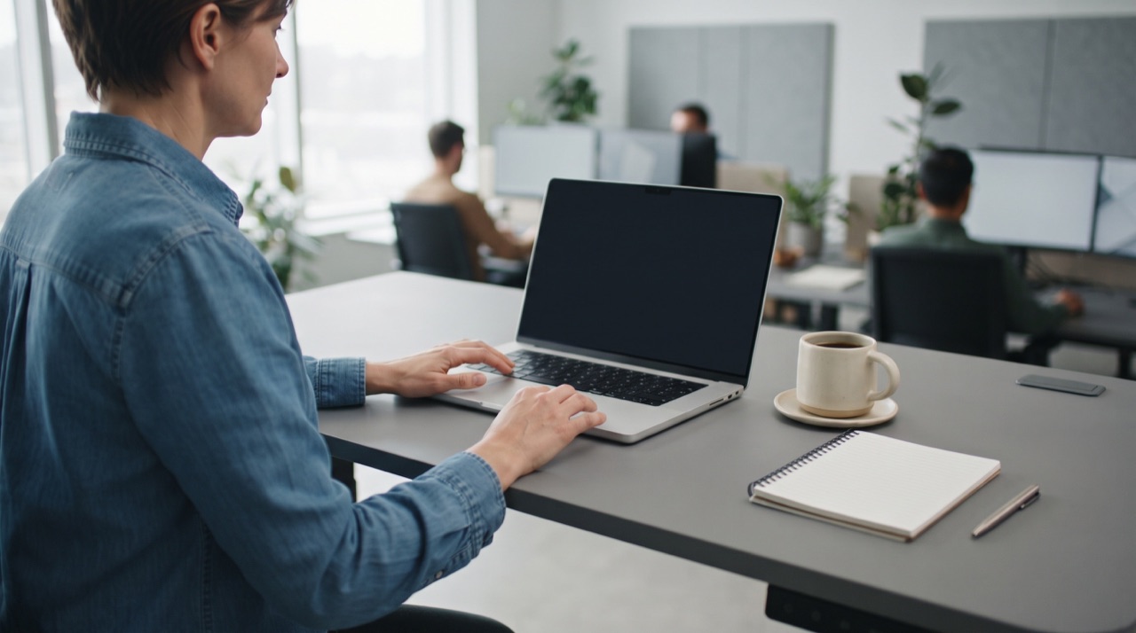 Content writer publishing article on laptop at desk